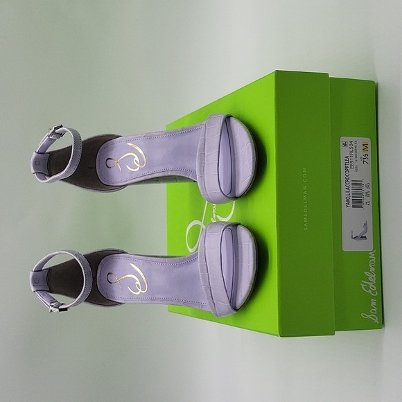 784- Sam Edelman Yaro Lilac Croc Embossed Leather Block Heel Sandals 7.5 M NWT - Picture 10 of 12